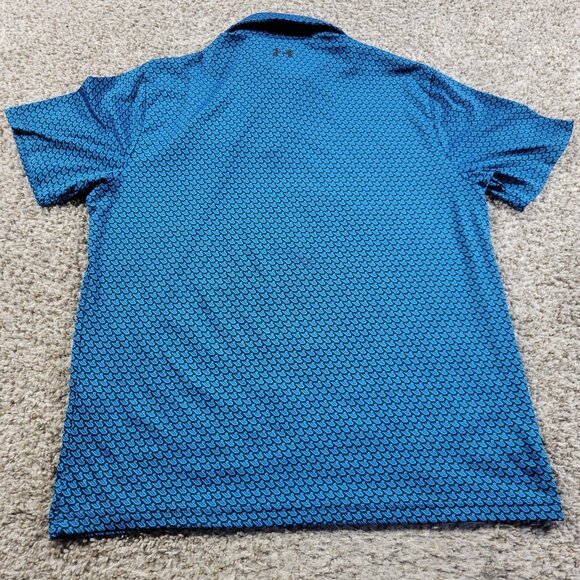 Under Armour Polo Shirt Mens Medium Blue Performance Golf Geometric Playoff FLAW - Picture 6 of 9